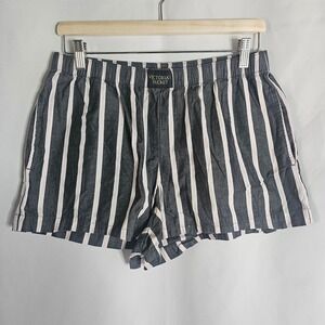 VICTORIAS SECRET Striped Pajama Sleep Shorts Womens M Blue White Pockets